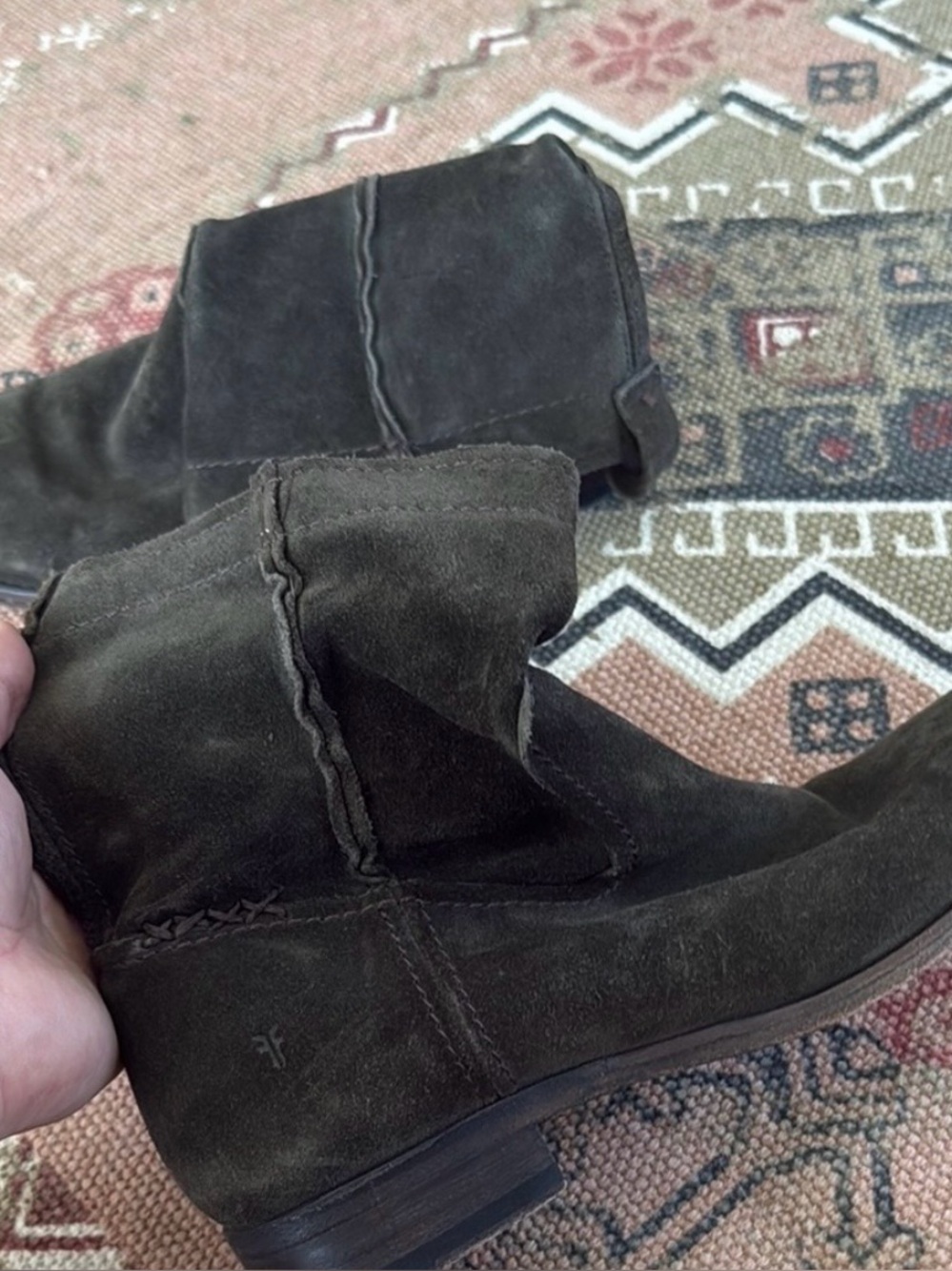 FRYE Cara Suede Ankle Boot Dark Brown 7.5